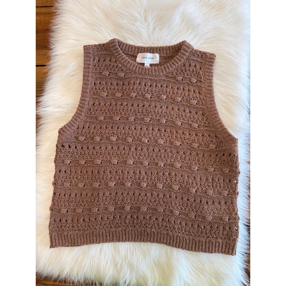 Dear John Brown Knit Sleeveless Crewneck Sweater Vest